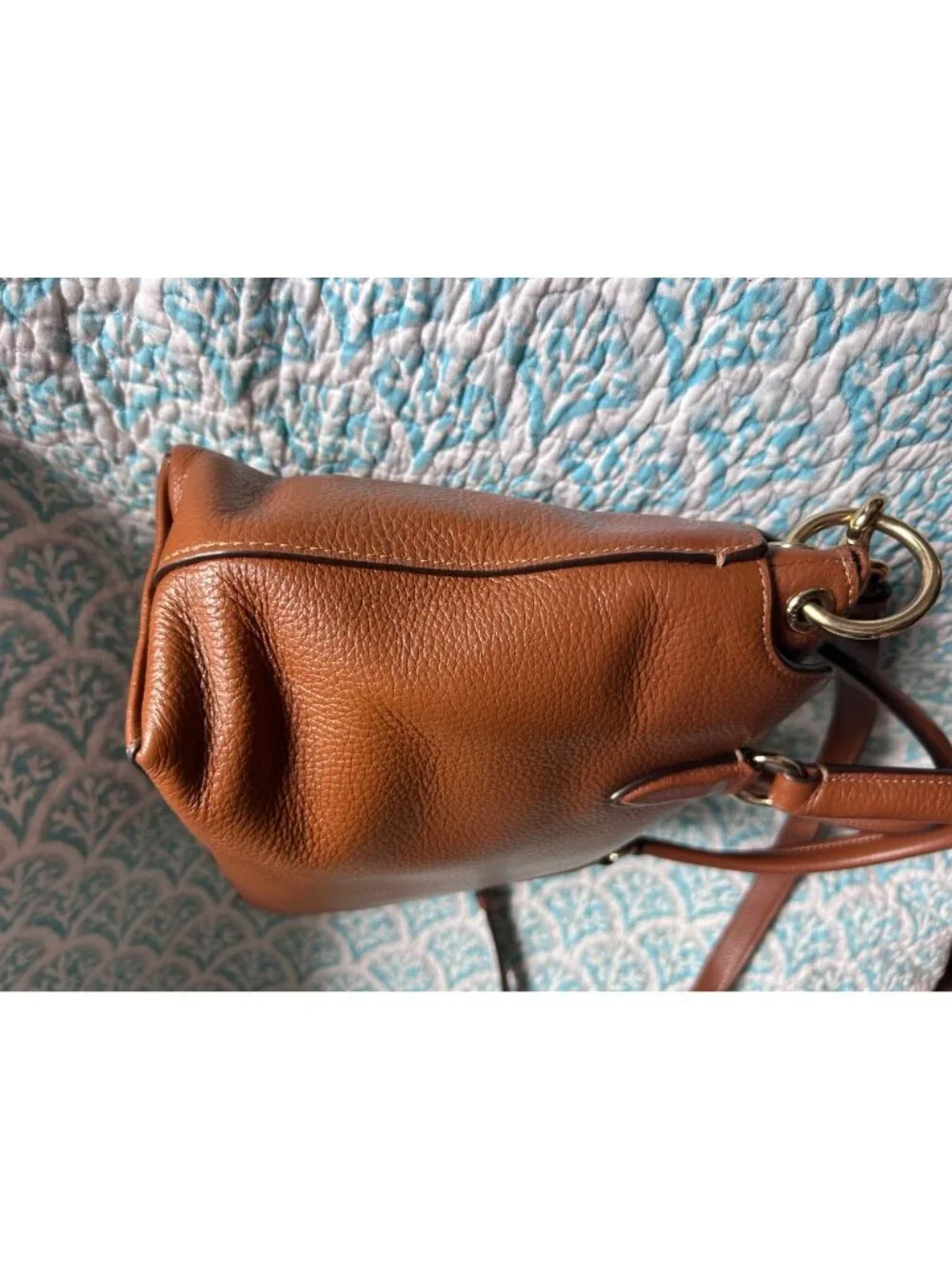 Coach Remi Satchel 1317 Brown Polished Pebble Leather Crossbody Tote Shoulder Ba
